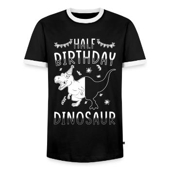 Half Year 6 Months Birthday Dinosaur - Men's Ringer Shirt - black/white - Front - AI Model Female 172 light (172cm) & AI Model Male 178 light (178cm)