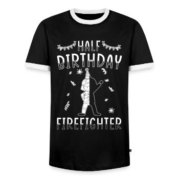 Demi-année 6 mois anniversaire pompier - T-shirt contrasté Homme - noir/blanc - Devant - AI Model Female 172 light (172cm) & AI Model Male 178 light (178cm)