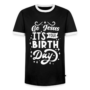 Noël Dire Allez Jésus c’est votre anniversaire - T-shirt contrasté Homme - noir/blanc - Devant - AI Model Female 172 light (172cm) & AI Model Male 178 light (178cm)