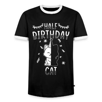 Half year 6 months birthday cat - Men's Ringer Shirt - black/white - Front - AI Model Female 172 light (172cm) & AI Model Male 178 light (178cm)