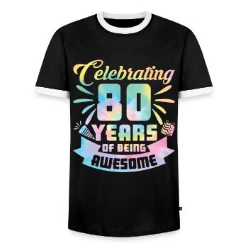 80th Birthday Idea Celebrating 80 Year Of Being - Männer Kontrast-T-Shirt - Schwarz/Weiß - Vorne - AI Model Female 172 light (172cm) & AI Model Male 178 light (178cm)