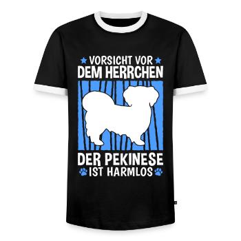 Pekinese Herrchen Peking-Palasthund Pekingese - Männer Kontrast-T-Shirt - Schwarz/Weiß - Vorne - AI Model Female 172 light (172cm) & AI Model Male 178 light (178cm)