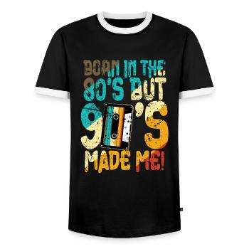 80s Born In The 80s - Men's Ringer Shirt - black/white - Front - AI Model Female 172 light (172cm) & AI Model Male 178 light (178cm)