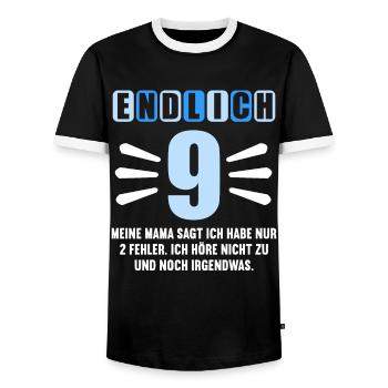 Endlich 9 Mama sagt hab nur 2 Fehler 9. Geburtstag - Männer Kontrast-T-Shirt - Schwarz/Weiß - Vorne - AI Model Female 172 light (172cm) & AI Model Male 178 light (178cm)