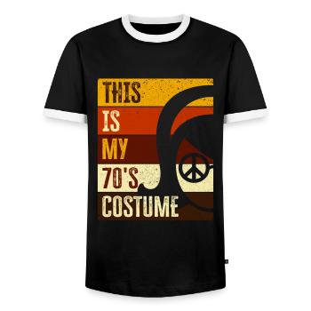 Costume de fête des années 70 seventies 1970 - T-shirt contrasté Homme - noir/blanc - Devant - AI Model Female 172 light (172cm) & AI Model Male 178 light (178cm)
