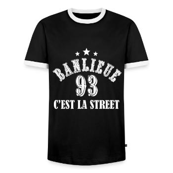 banlieue 93 c'est la street - T-shirt contrasté Homme - noir/blanc - Devant - AI Model Female 172 light (172cm) & AI Model Male 178 light (178cm)