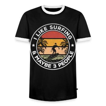 Wave Surfer Ich mag Surfen und vielleicht 3 Leute - Männer Kontrast-T-Shirt - Schwarz/Weiß - Vorne - AI Model Female 172 light (172cm) & AI Model Male 178 light (178cm)