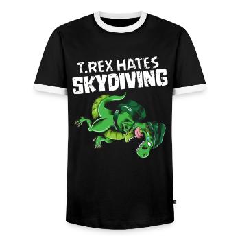Skydive T Rex hates Skydiving Dino Outfit Funny - Men's Ringer Shirt - black/white - Front - AI Model Female 172 light (172cm) & AI Model Male 178 light (178cm)
