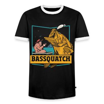 Perche Bigfoot Pêche Pêcheur Singe Homme Canne à pêche - T-shirt contrasté Homme - noir/blanc - Devant - AI Model Female 172 light (172cm) & AI Model Male 178 light (178cm)