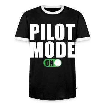 Pilot Modus Ein - Männer Kontrast-T-Shirt - Schwarz/Weiß - Vorne - AI Model Female 172 light (172cm) & AI Model Male 178 light (178cm)