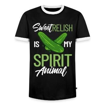 Sweet Relish Pickles Bottle Spice Jar - Men's Ringer Shirt - black/white - Front - AI Model Female 172 light (172cm) & AI Model Male 178 light (178cm)