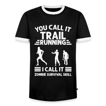 I Call It Zombie Survival Skill, Trailrunner - Men's Ringer Shirt - black/white - Front - AI Model Female 172 light (172cm) & AI Model Male 178 light (178cm)