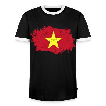Vietnam Flagge Grunge Vietnam Fahne - Männer Kontrast-T-Shirt - Schwarz/Weiß - Vorne - AI Model Female 172 light (172cm) & AI Model Male 178 light (178cm)