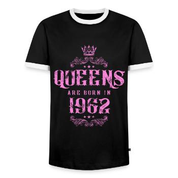 born in 1962 - Men's Ringer Shirt - black/white - Front - AI Model Female 172 light (172cm) & AI Model Male 178 light (178cm)