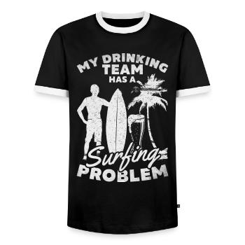 Lustiger Surfer Mein Trinkteam hat ein Surfproblem - Männer Kontrast-T-Shirt - Schwarz/Weiß - Vorne - AI Model Female 172 light (172cm) & AI Model Male 178 light (178cm)