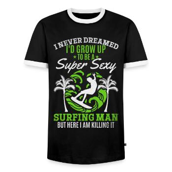 Surfer Ich hätte nie geträumt, dass ich zu einem - Männer Kontrast-T-Shirt - Schwarz/Weiß - Vorne - AI Model Female 172 light (172cm) & AI Model Male 178 light (178cm)