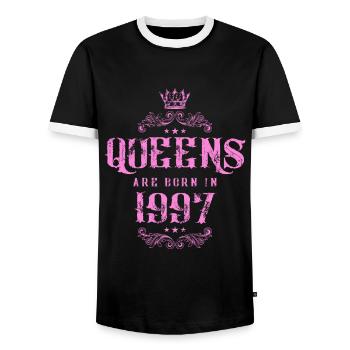 born in 1997 - Men's Ringer Shirt - black/white - Front - AI Model Female 172 light (172cm) & AI Model Male 178 light (178cm)