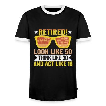 Retraite Idée cadeau Retraite Collègue de travail - T-shirt contrasté Homme - noir/blanc - Devant - AI Model Female 172 light (172cm) & AI Model Male 178 light (178cm)