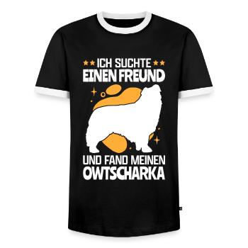 Fand meinen Owtscharka Kaukasischer Hund - Männer Kontrast-T-Shirt - Schwarz/Weiß - Vorne - AI Model Female 172 light (172cm) & AI Model Male 178 light (178cm)
