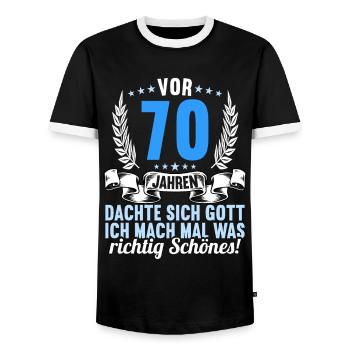 Vor 70 Jahren dachte Gott Schönes 70 Geburtstag - Männer Kontrast-T-Shirt - Schwarz/Weiß - Vorne - AI Model Female 172 light (172cm) & AI Model Male 178 light (178cm)