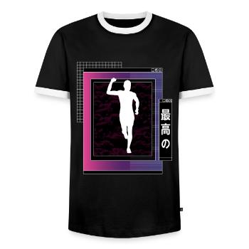 Vaporwave Metaverse Marathon, Trail Running - T-shirt contrasté Homme - noir/blanc - Devant - AI Model Female 172 light (172cm) & AI Model Male 178 light (178cm)