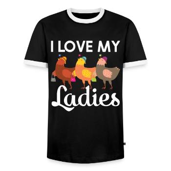 J’aime mes dames Poulet Poussins Poussins Poulets - T-shirt contrasté Homme - noir/blanc - Devant - AI Model Female 172 light (172cm) & AI Model Male 178 light (178cm)