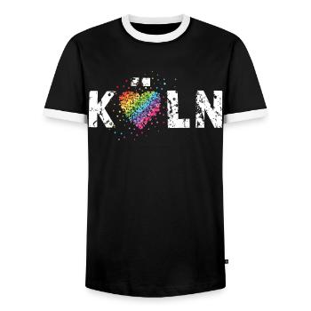 Köln LGBTQ Community Pride Regenbogenfahne Queer - Männer Kontrast-T-Shirt - Schwarz/Weiß - Vorne - AI Model Female 172 light (172cm) & AI Model Male 178 light (178cm)