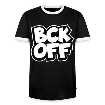Back – Fuck yourself - Men's Ringer Shirt - black/white - Front - AI Model Female 172 light (172cm) & AI Model Male 178 light (178cm)