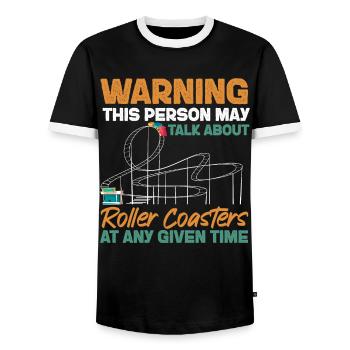 Roller Coaster Warning This Person - Men's Ringer Shirt - black/white - Front - AI Model Female 172 light (172cm) & AI Model Male 178 light (178cm)