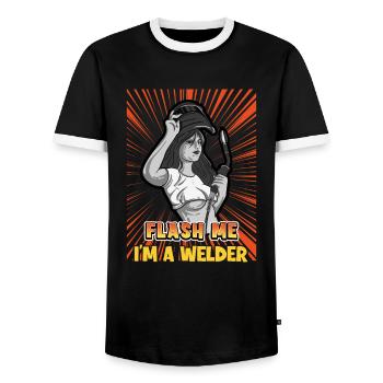 Welder Spruch Design for MetalWorkers - Men's Ringer Shirt - black/white - Front - AI Model Female 172 light (172cm) & AI Model Male 178 light (178cm)