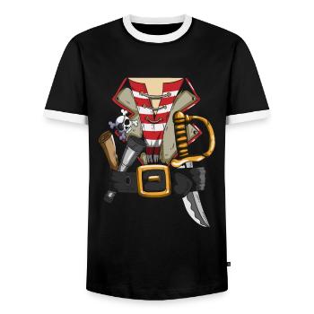 Pirate Belt Pirate Outfit Costume Pirate Famille - T-shirt contrasté Homme - noir/blanc - Devant - AI Model Female 172 light (172cm) & AI Model Male 178 light (178cm)