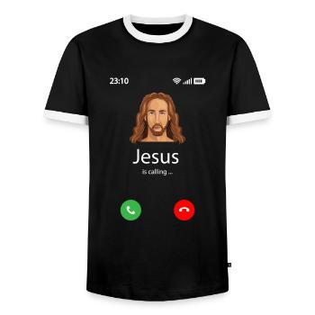 Jésus appelle - T-shirt contrasté Homme - noir/blanc - Devant - AI Model Female 172 light (172cm) & AI Model Male 178 light (178cm)