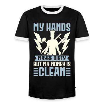 My hands may be dirty, but my money i - Men's Ringer Shirt - black/white - Front - AI Model Female 172 light (172cm) & AI Model Male 178 light (178cm)