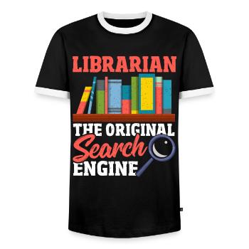Librarian The Original Search Engine Book Lover - Men's Ringer Shirt - black/white - Front - AI Model Female 172 light (172cm) & AI Model Male 178 light (178cm)