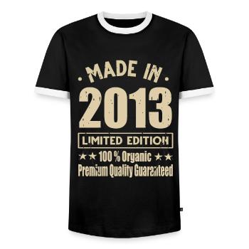 Made in 2013 Vintage Retro Limited Edition - Men's Ringer Shirt - black/white - Front - AI Model Female 172 light (172cm) & AI Model Male 178 light (178cm)