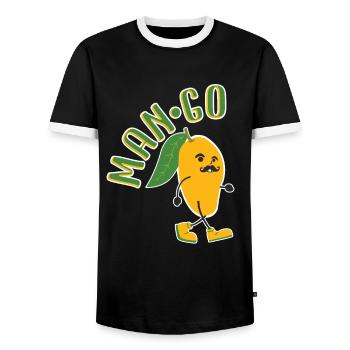 Funny Gift Idea Mango Lovers - Cool Man Go - Men's Ringer Shirt - black/white - Front - AI Model Female 172 light (172cm) & AI Model Male 178 light (178cm)