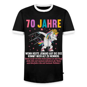 70 Jahre idee mich alt zu nennen 70 Geburtstag - Männer Kontrast-T-Shirt - Schwarz/Weiß - Vorne - AI Model Female 172 light (172cm) & AI Model Male 178 light (178cm)