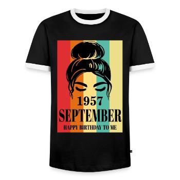 September 1957 Happy Birthday To Me - Männer Kontrast-T-Shirt - Schwarz/Weiß - Vorne - AI Model Female 172 light (172cm) & AI Model Male 178 light (178cm)