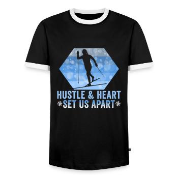 Cross-country biathlon cross-country skiers - Men's Ringer Shirt - black/white - Front - AI Model Female 172 light (172cm) & AI Model Male 178 light (178cm)