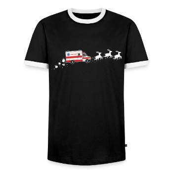 Ambulance Santa Claus Christmas sleigh - - Men's Ringer Shirt - black/white - Front - AI Model Female 172 light (172cm) & AI Model Male 178 light (178cm)