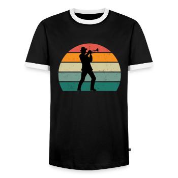 Posaunist Posaune Trompetenspieler Trompete - Männer Kontrast-T-Shirt - Schwarz/Weiß - Vorne - AI Model Female 172 light (172cm) & AI Model Male 178 light (178cm)