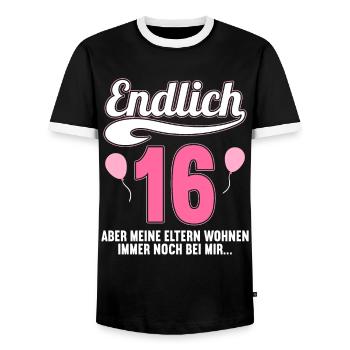 Endlich 16 aber Eltern leben bei mir 16 Geburtstag - Männer Kontrast-T-Shirt - Schwarz/Weiß - Vorne - AI Model Female 172 light (172cm) & AI Model Male 178 light (178cm)