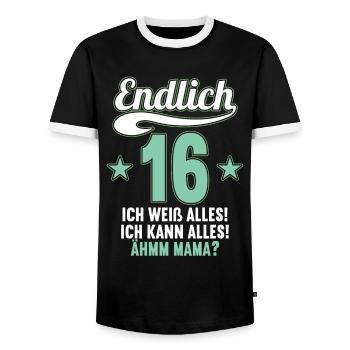 16 Jahre ich weiß kann alles Äh mama 16 Geburtstag - Männer Kontrast-T-Shirt - Schwarz/Weiß - Vorne - AI Model Female 172 light (172cm) & AI Model Male 178 light (178cm)