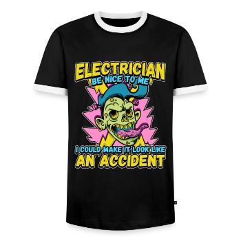 Electrician - Be nice to me - Electronics technician Lustig - Men's Ringer Shirt - black/white - Front - AI Model Female 172 light (172cm) & AI Model Male 178 light (178cm)