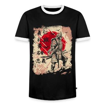 Samurai Japanischer Krieger Schwertkämpfer Kanji - Männer Kontrast-T-Shirt - Schwarz/Weiß - Vorne - AI Model Female 172 light (172cm) & AI Model Male 178 light (178cm)