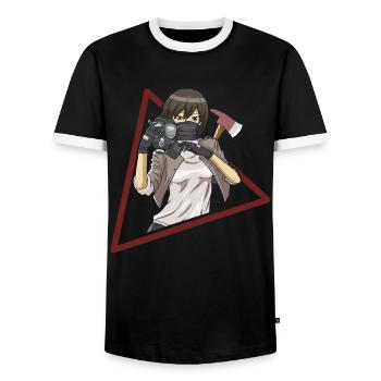 Zombiecore Aesthetic Anime Girl Mask - Men's Ringer Shirt - black/white - Front - AI Model Female 172 light (172cm) & AI Model Male 178 light (178cm)