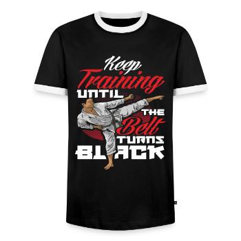 Karate Kampfsport Training - Männer Kontrast-T-Shirt - Schwarz/Weiß - Vorne - AI Model Female 172 light (172cm) & AI Model Male 178 light (178cm)