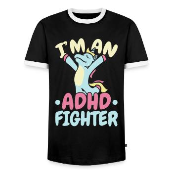 I'm an ADHD fighter Think Differently Unicorn - Men's Ringer Shirt - black/white - Front - AI Model Female 172 light (172cm) & AI Model Male 178 light (178cm)
