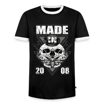 Made in 2008 Vintage Retro Limited Edition - Men's Ringer Shirt - black/white - Front - AI Model Female 172 light (172cm) & AI Model Male 178 light (178cm)
