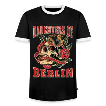 Berlin Power-Frau daughters of Berlin Retro Blumen - Männer Kontrast-T-Shirt - Schwarz/Weiß - Vorne - AI Model Female 172 light (172cm) & AI Model Male 178 light (178cm)